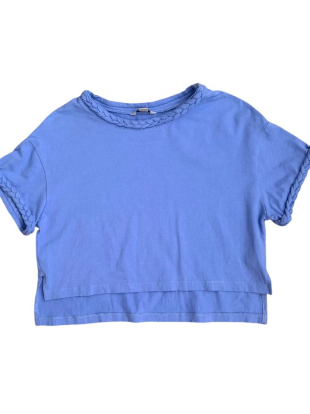 Habitual Girl Periwinkle Blue Crop Top - Braided Trim High-Low Tee, Size 10